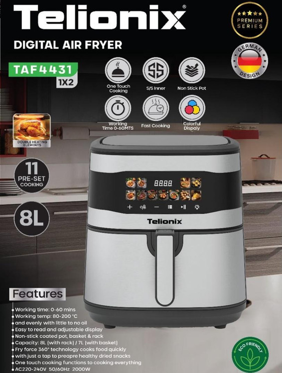 سرخکن بدون روغن (هواپز) تلیونیکس مدل TAF4431 - ظرفیت ۸ لیتر - دو المنت